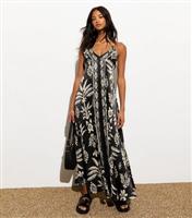 Women's Black Abstract Print Strappy Maxi Dress New Look