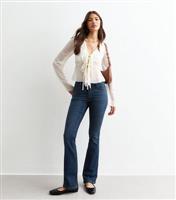 Women's Navy Double Waistband Flared Jeans New Look