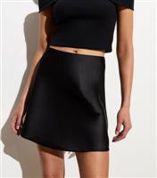 Women's Black Satin Mini Skirt New Look