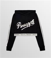Girls' Black Glitter Tape Logo Crop Hoodie Pineapple New Look