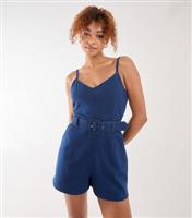 Women's Blue Belted Denim Playsuit Pink Vanilla New Look