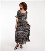 Women's Black Shirred Midi Dress Blue Vanilla New Look