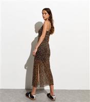 Women's Brown Leopard Print Mesh Strappy Midi Dress New Look