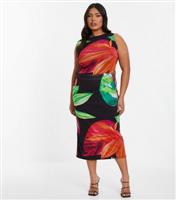 Women's QUIZ Plus Size Black Floral Ruched Midi Dress Curves New Look