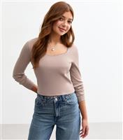 Girls' Mink Scoop Neck Ribbed Jersey Top New Look