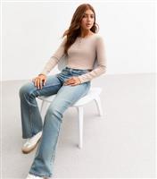 Girls' Camel Rib Buttoned Cropped T-Shirt New Look
