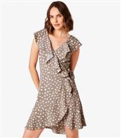 Women's Grey Spot Ruffle Mini Wrap Dress Apricot New Look
