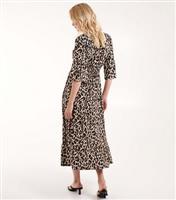 Women's Leopard-Print Shirred Midi Dress Blue Vanilla New Look