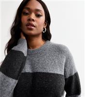 Women's Plus Size Grey Striped Oversized Jumper Curves New Look
