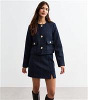 Women's Navy Boucl Crop Jacket New Look
