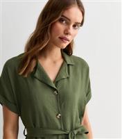 Women's Khaki Short Sleeve Midi Shirt Dress Gini London New Look