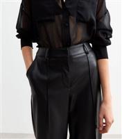 Women's Black Faux Leather Pintuck Wide Leg Tailored Trousers New Look