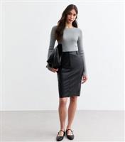 Women's Black Knee Length Leather-Look Skirt New Look
