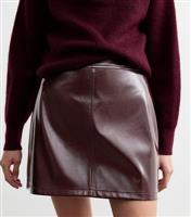 Women's Burgundy Patent Faux Leather Mini Skirt New Look