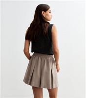 Women's Light Brown Box Pleat Micro Mini Skirt New Look