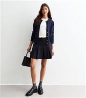 Women's Navy Box Pleat Micro Mini Skirt New Look
