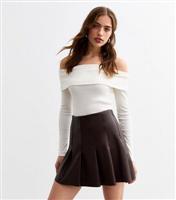 Women's Brown Leather-Look Pleated Micro Mini Skirt New Look
