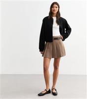 Women's Mink Belted Pleated Micro Mini Skirt New Look