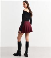 Women's Burgundy Belted Pleated Micro Mini Skirt New Look