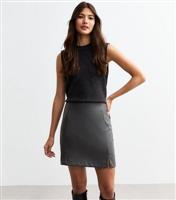 Women's Grey Faux Leather Mini Skirt New Look