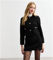 Women's Black Slit Hem Boucl Mini Skirt New Look