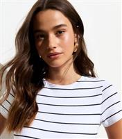 Women's White Striped Crew Neck Bodysuit New Look