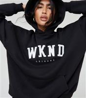 Women's Black Logo Oversized Hoodie WKNDGIRL New Look