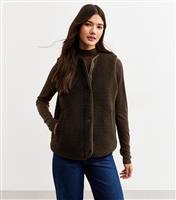 Women's Dark Brown Borg Sleeveless Gilet Jacket New Look