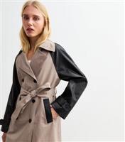 Women's Mink Faux Leather Sleeve Trench Coat New Look