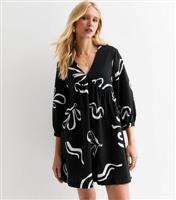 Women's Black Abstract-Print V-Neck Mini Dress New Look