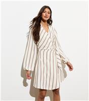 Women's White Stripe Print Mini Shirt Dress New Look