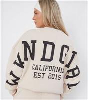 Women's Stone Varsity Oversized Sweatshirt WKNDGIRL New Look