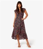 Women's Navy Ditsy Floral Ruffle Midi Dress Apricot New Look