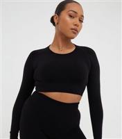 Women's Black Seamless Long Sleeve Crop Top WKNDGIRL New Look