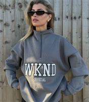 Women's Dark Grey Half Zip Sweatshirt WKNDGIRL New Look