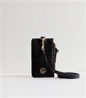 Black Leather-Look Lanyard Cardholder New Look