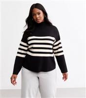 Women's Plus Size Black Compact Knit Striped Jumper Curves New Look