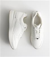Women's White Logo Sports Wedge Trainers Vegan New Look