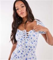 Women's Blue Floral Puff Sleeve Mini Dress Pink Vanilla New Look