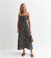 Women's Navy Leaf Print Strappy Midi Dress ONLY New Look