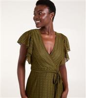 Women's Khaki Lace Wrap Midi Dress Blue Vanilla New Look
