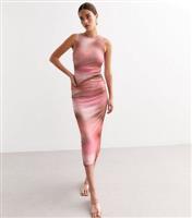 Women's Pink Ombre Mesh Overlay Ruched Midi Dress New Look