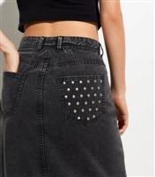 Women's Black Slit Studded Denim Maxi Skirt ONLY New Look