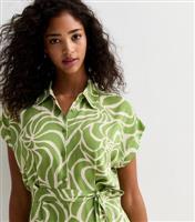 Women's Green Abstract Print Belted Mini Dress New Look