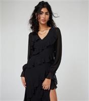 Women's Black Long Sleeve Ruffle Split Hem Maxi Dress WKNDGIRL New Look