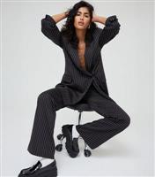Women's Black Pinstripe High Waist Flared Trousers WKNDGIRL New Look