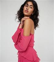 Women's Pink One Shoulder Ruffle Maxi Dress WKNDGIRL New Look