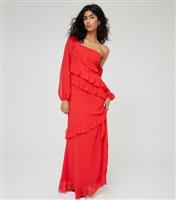 Women's Red One Shoulder Ruffle Maxi Dress WKNDGIRL New Look
