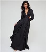 Women's Black Satin Plunge Cut Out Maxi Dress WKNDGIRL New Look