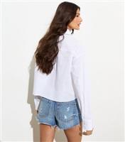 Women's White Cotton Embroidered-Insert Cropped Shirt New Look